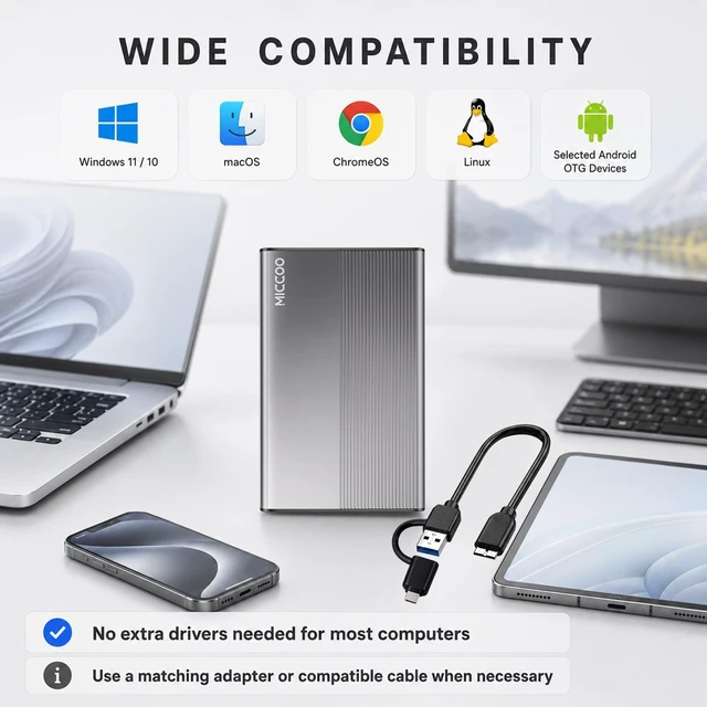 Alt view image 3 of 5 - MICCOO 500GB External Hard Drive HDD, USB 3.0 Portable Expansion Storage