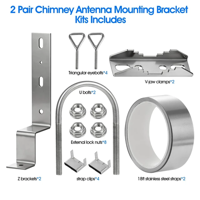 Alt view image 4 of 5 - Antenna Chimney Mount,Heavy-Duty Stainless Steel Chimney Mounting Kit up to 2.4 OD Poles ,for for TV Satellite Dish Ham Outside Home