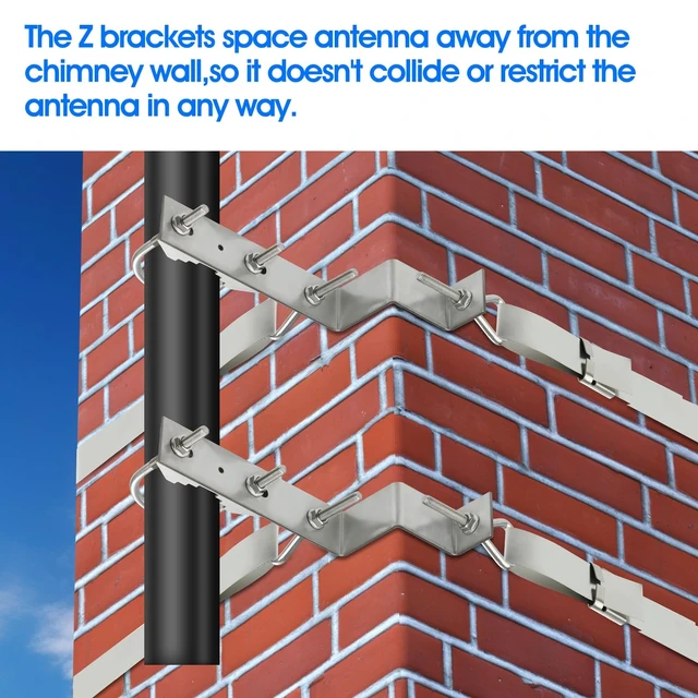 Alt view image 5 of 5 - Antenna Chimney Mount,Heavy-Duty Stainless Steel Chimney Mounting Kit up to 2.4 OD Poles ,for for TV Satellite Dish Ham Outside Home