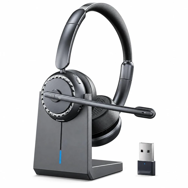 Main image of DSAMMEA Wireless Headset with Mic for Clear Work Calls, Bluetooth 5.2 Headset with Noise Cancelling Microphone & Mute Button, 40H Talk Time for Zoom Teams, Home Office (Space Gray)