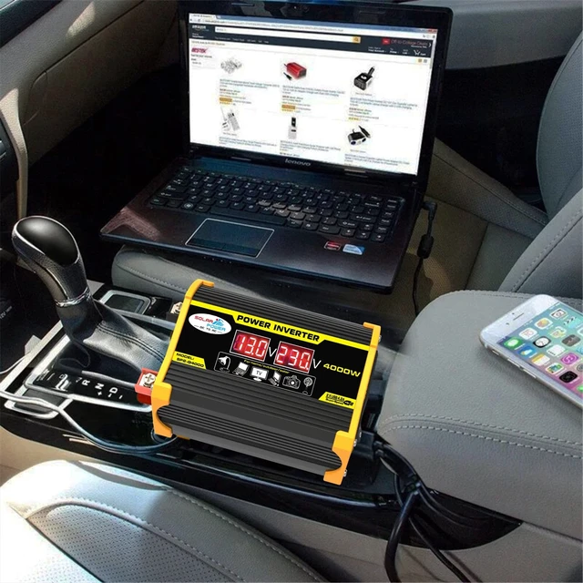Alt view image 3 of 5 - YUHOME Modified Sine Wave Inverter High Frequency 4000W Peak Power Watt Power Inverter DC 12V to AC 220V Converter Car Power Charger Inverter with 2.1A Dual USB Port Battery Clips Display Screen