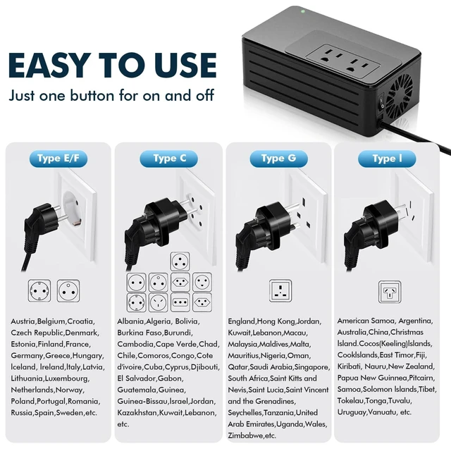 Alt view image 5 of 5 - 1600W 220V to 110V Voltage Converter, Power Any American Appliances in 220-250V, No Limitations, Plug & Play, Universal Power Adapter Voltage Converter US to Europe International Travel