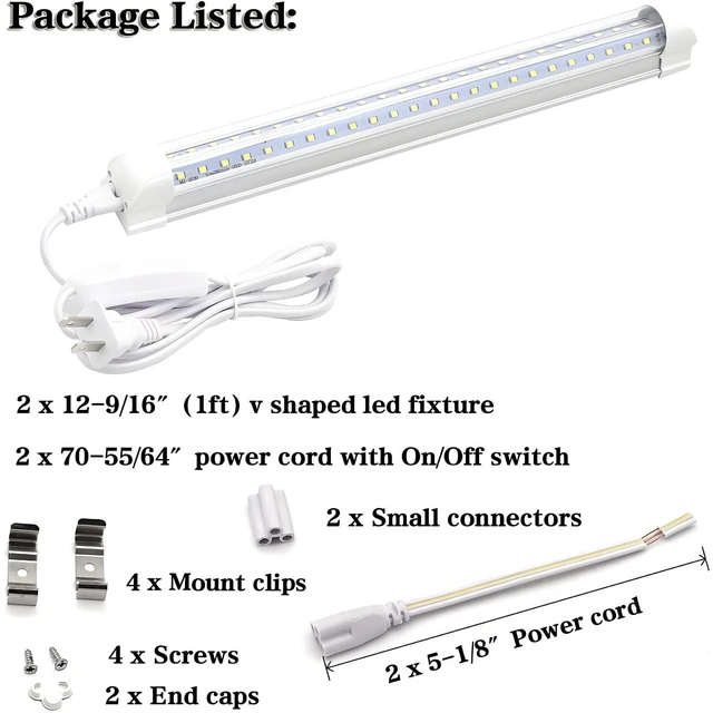 Alt view image 2 of 5 - KALINA T8 V-Shape Integrated Single Fixture, 1FT Led Tube, 1080lm, 6000k White, 9W, Utility Shop, Ceiling and Under Cabinet Light (Pack of 2)