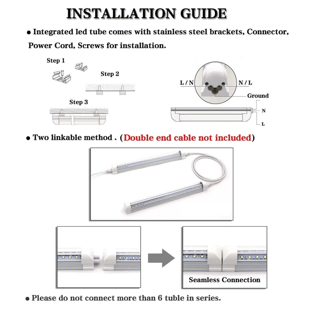 Alt view image 5 of 5 - KALINA T8 V-Shape Integrated Single Fixture, 1FT Led Tube, 1080lm, 6000k White, 9W, Utility Shop, Ceiling and Under Cabinet Light (Pack of 2)
