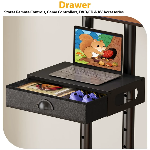 Alt view image 5 of 5 - Rolling TV Stand with Drawer for 32-75 Inch TVs, Adjustable Storage Shelf
