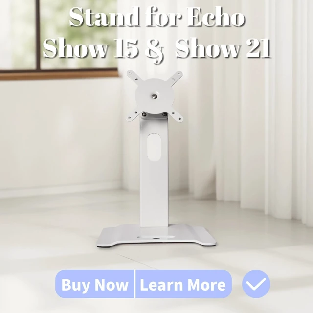 Alt view image 2 of 5 - Bonscalate Metal Swivel and Tilt Stand for Echo Show 15 (Gen 1, Gen 2) and Show 21 Adjustable (-58/+58) with 360 Rotatable Wall Mounting Holder for Monitor Full Motion 13-29 inch White