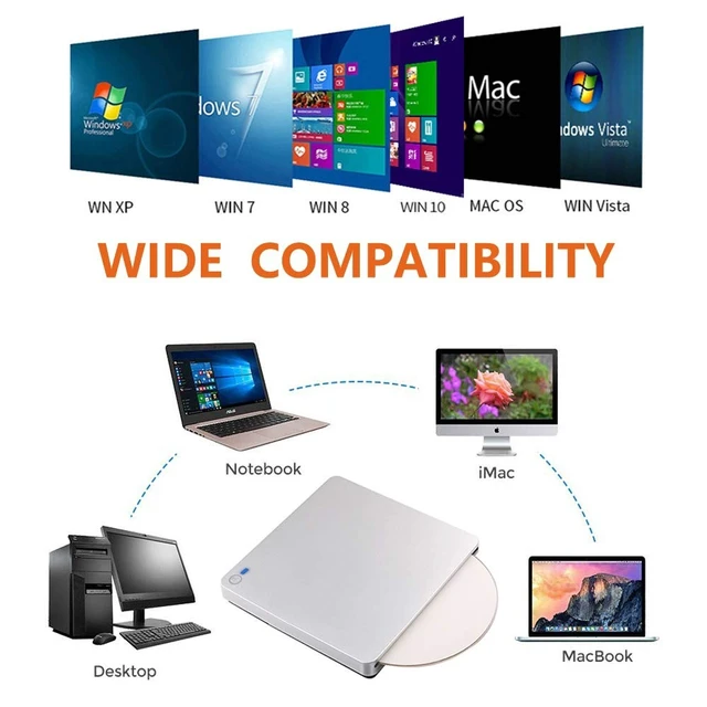 Alt view image 3 of 5 - External 3D Blu Ray DVD Drive, USB 3.0 and Type-C Blu Ray CD DVD Drive Player Ultra Slim Slot-in CD DVD Burner with Smart Touch Compatible with Windows XP/7/8/10, Mac OS for MacBook, Laptop, PC