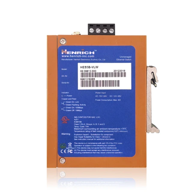 Alt view image 2 of 5 - True Industrial Ethernet: Henrich 5x100Mbps Copper Port Din-Rail Switch