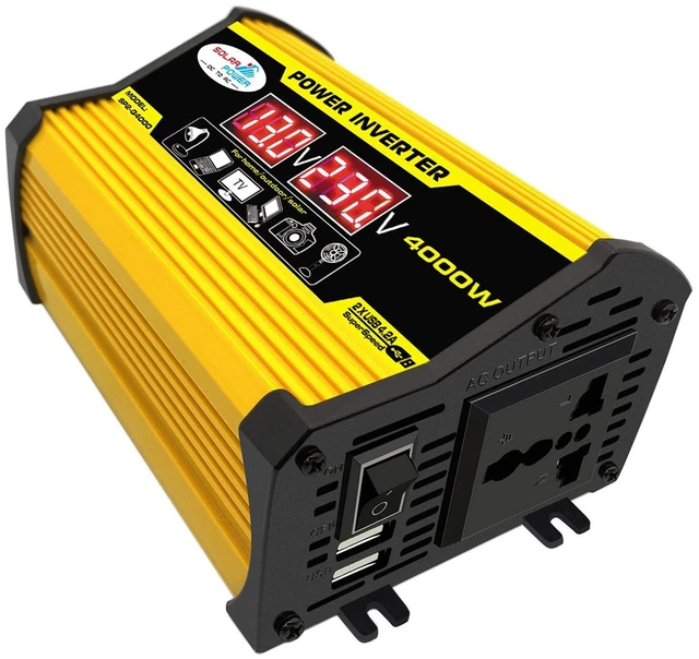 Main image of YUHOME Modified Sine Wave Inverter High Frequency 4000W Peak Power Watt Power Inverter DC 12V to AC 110V Converter Car Power Charger Inverter with 2.1A Dual USB Port Battery Clips Display Screen