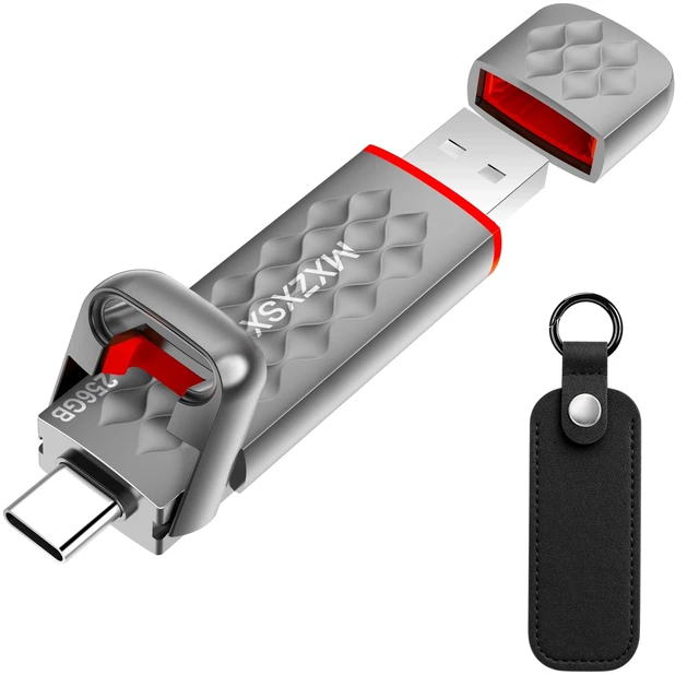 Main image of MXZXSX 256GB External SSD Thumb Drive Up to 550MB/s USB Flash Drive,USB 3.2 + Type C, for iPhone 15/16/PS4/Android Phone/Tablet/Windows/Mac, Zinc Alloy Body