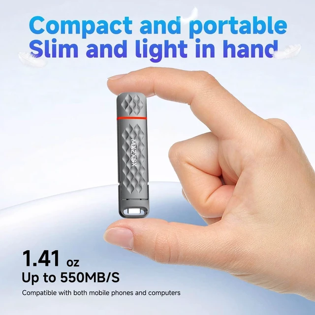 Alt view image 4 of 5 - MXZXSX 256GB External SSD Thumb Drive Up to 550MB/s USB Flash Drive,USB 3.2 + Type C, for iPhone 15/16/PS4/Android Phone/Tablet/Windows/Mac, Zinc Alloy Body