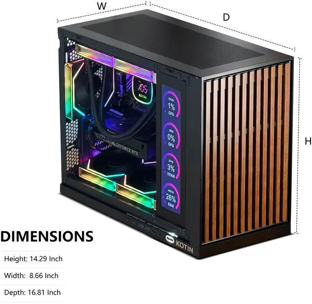 Alt view image 6 of 7 - KOTIN Gaming PC Desktop Computer, Ryzen 7 9700X, GeForce RTX 5060 8GB, 32GB DDR5 6000MHz, 1TB PCIe 4.0 SSD, 11.3" Display, 360mm Liquid Cooler, WiFi 7, Windows 11 Home, ARGB Gaming Tower G60B