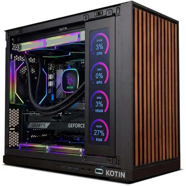 Main image of KOTIN Gaming PC, GeForce RTX 5070 12GB GDDR7, AMD Ryzen 7 9700X, 32GB DDR5 6000MHz, 1TB PCIe 4.0 SSD, 360mm Liquid Cooler, 11.3 Inch Smart Display, WiFi 7, ARGB Tower for 4K Gaming, G60B