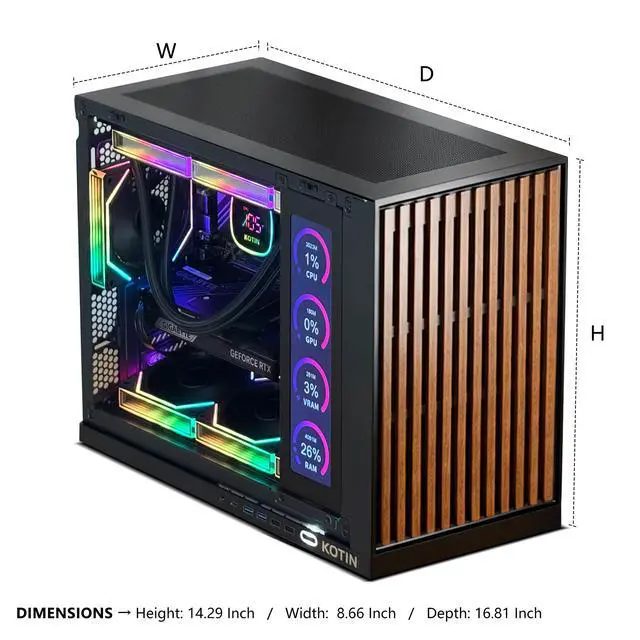 Alt view image 6 of 7 - KOTIN Gaming PC, GeForce RTX 5070 12GB GDDR7, AMD Ryzen 7 9700X, 32GB DDR5 6000MHz, 1TB PCIe 4.0 SSD, 360mm Liquid Cooler, 11.3 Inch Smart Display, WiFi 7, ARGB Tower for 4K Gaming, G60B