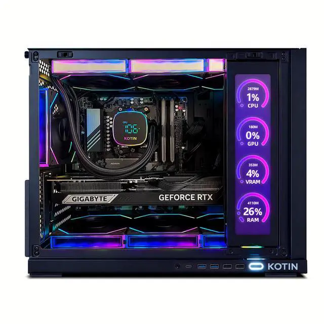 Alt view image 4 of 7 - KOTIN Gaming PC, GeForce RTX 5070 12GB GDDR7, AMD Ryzen 7 9700X, 32GB DDR5 6000MHz, 1TB PCIe 4.0 SSD, 360mm Liquid Cooler, 11.3 Inch Smart Display, WiFi 7, ARGB Tower for 4K Gaming, G60B