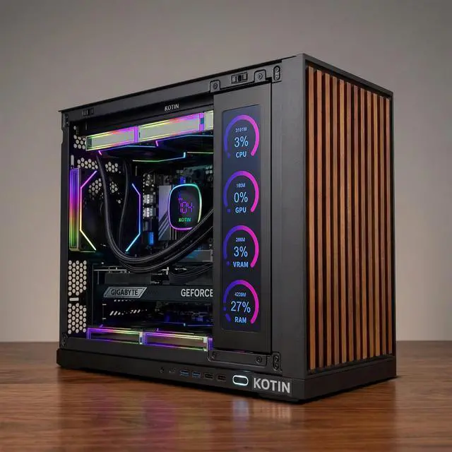 Alt view image 2 of 7 - KOTIN Gaming PC, GeForce RTX 5070 12GB GDDR7, AMD Ryzen 7 9700X, 32GB DDR5 6000MHz, 1TB PCIe 4.0 SSD, 360mm Liquid Cooler, 11.3 Inch Smart Display, WiFi 7, ARGB Tower for 4K Gaming, G60B
