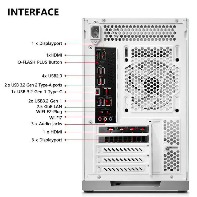 Alt view image 6 of 7 - KOTIN Gaming PC Desktop Computer, Ryzen 7 7800X3D, RTX 5060 Ti 8GB, 32GB DDR5 6000MHz, 1TB PCIe 4.0 SSD, 11.3" Display, 240mm Liquid Cooler, WiFi 7, Windows 11 Home, ARGB White Tower G50W