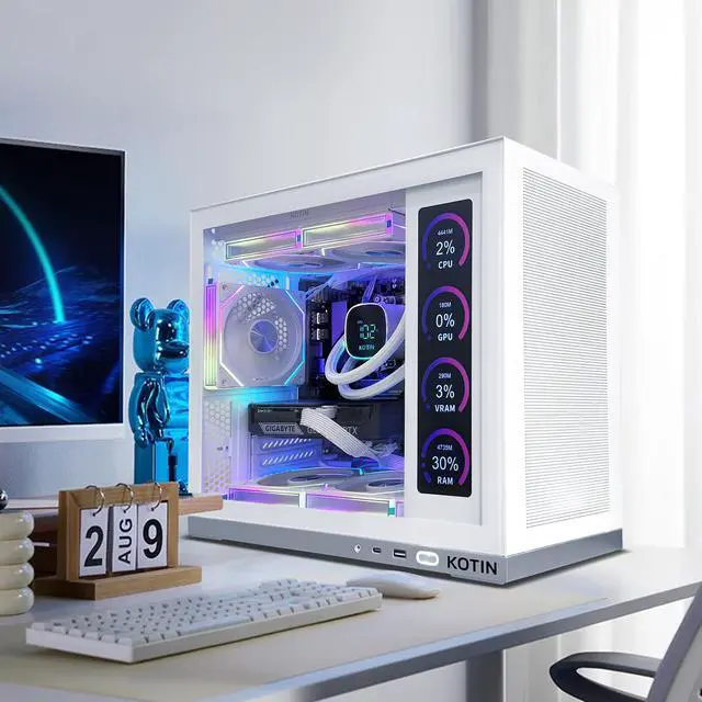Alt view image 7 of 7 - KOTIN Gaming PC Desktop Computer, Ryzen 7 7800X3D, RTX 5060 Ti 8GB, 32GB DDR5 6000MHz, 1TB PCIe 4.0 SSD, 11.3" Display, 240mm Liquid Cooler, WiFi 7, Windows 11 Home, ARGB White Tower G50W