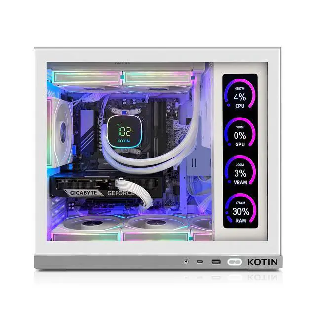 Alt view image 2 of 7 - KOTIN Gaming PC Desktop Computer, Ryzen 7 7800X3D, RTX 5060 Ti 8GB, 32GB DDR5 6000MHz, 1TB PCIe 4.0 SSD, 11.3" Display, 240mm Liquid Cooler, WiFi 7, Windows 11 Home, ARGB White Tower G50W