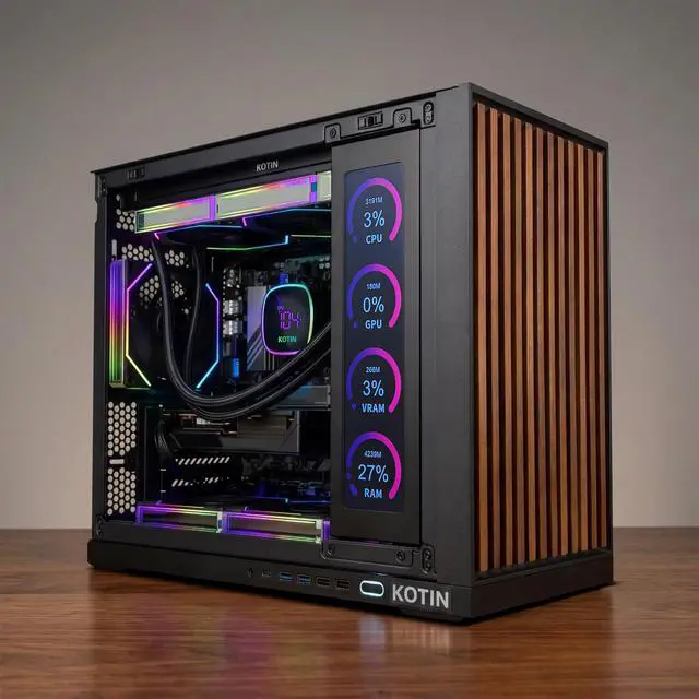 Alt view image 4 of 7 - KOTIN Gaming PC Desktop, Ryzen 7 9700X, GeForce RTX 5060 8GB, 16GB DDR5 6000MHz, 1TB PCIe 4.0 SSD, 11.3" Display, 360mm Liquid Cooler, WiFi 7, Windows 11 Home, ARGB Gaming Tower G60B
