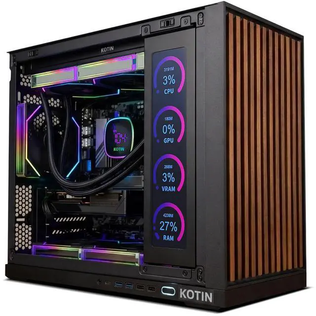 Main image of KOTIN Gaming PC Desktop, Ryzen 7 9700X, GeForce RTX 5060 8GB, 16GB DDR5 6000MHz, 1TB PCIe 4.0 SSD, 11.3" Display, 360mm Liquid Cooler, WiFi 7, Windows 11 Home, ARGB Gaming Tower G60B