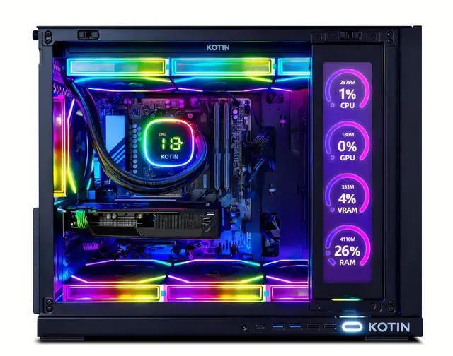 Alt view image 2 of 7 - KOTIN Gaming PC Desktop, Ryzen 7 9700X, GeForce RTX 5060 8GB, 16GB DDR5 6000MHz, 1TB PCIe 4.0 SSD, 11.3" Display, 360mm Liquid Cooler, WiFi 7, Windows 11 Home, ARGB Gaming Tower G60B