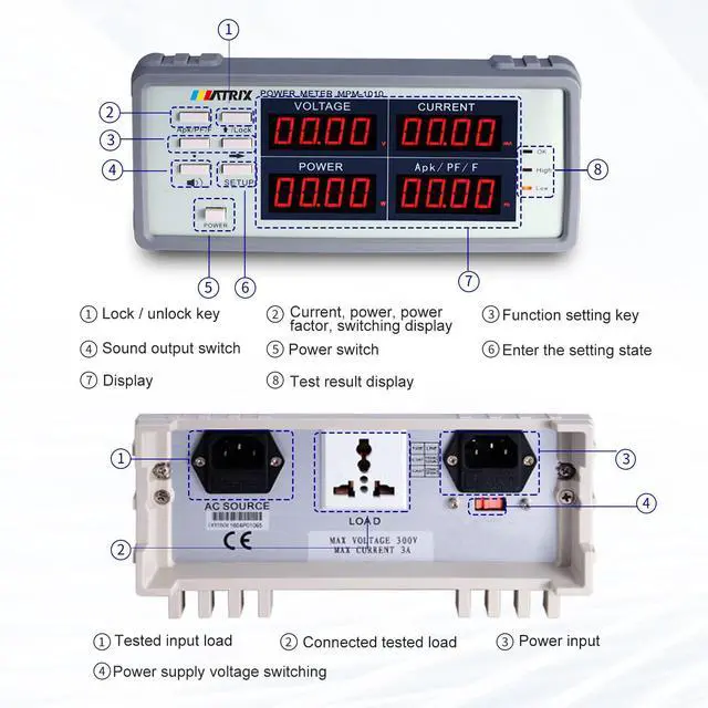 Alt view image 6 of 7 - MATRIX High-Precision Electrical Parameter Test Analyzer Digital Ac And Dc Power Meter Tester, Frequency Response 15hz-650hzAc Voltage Tester Range 0.3w~3000w
