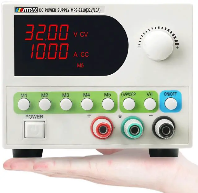 Main image of MATRIX DC Power Supply Variable 32V 10A, MPS-3210 Adjustable Bench DC Power Supply 4-Digits Voltage and Current Display, Small Volume Switching Regulated Power Supply with 5 Sets Storage and Encoder