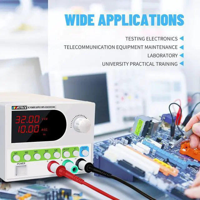Alt view image 2 of 7 - MATRIX DC Power Supply Variable 32V 10A, MPS-3210 Adjustable Bench DC Power Supply 4-Digits Voltage and Current Display, Small Volume Switching Regulated Power Supply with 5 Sets Storage and Encoder
