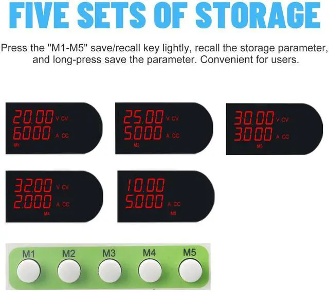Alt view image 4 of 7 - MATRIX DC Power Supply Variable 32V 10A, MPS-3210 Adjustable Bench DC Power Supply 4-Digits Voltage and Current Display, Small Volume Switching Regulated Power Supply with 5 Sets Storage and Encoder