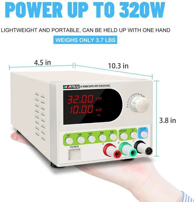 Alt view image 6 of 7 - MATRIX DC Power Supply Variable 32V 10A, MPS-3210 Adjustable Bench DC Power Supply 4-Digits Voltage and Current Display, Small Volume Switching Regulated Power Supply with 5 Sets Storage and Encoder