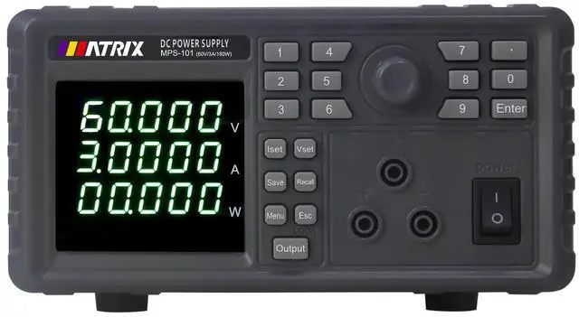 Main image of MATRIX Linear Programmable DC Power Supply MPS-101 60V 3A, Bench Power Supply Variable 1mV 0.1mA High Resolution, 9 Sets Storage, List Output Editing for Lab, Electronic Repair