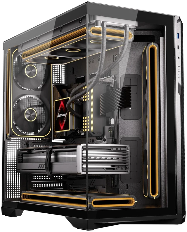 Alt view image 2 of 7 - ESGAMING EdgeFlow ATX Dual-Chamber Gaming PC Case - Black