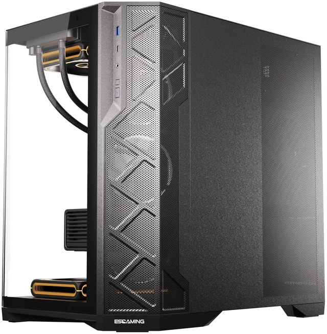 Alt view image 3 of 7 - ESGAMING EdgeFlow ATX Dual-Chamber Gaming PC Case - Black
