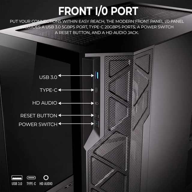 Alt view image 4 of 7 - ESGAMING EdgeFlow ATX Dual-Chamber Gaming PC Case - Black