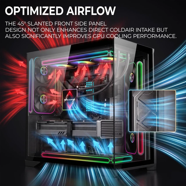 Alt view image 5 of 7 - ESGAMING EdgeFlow ATX Dual-Chamber Gaming PC Case - Black