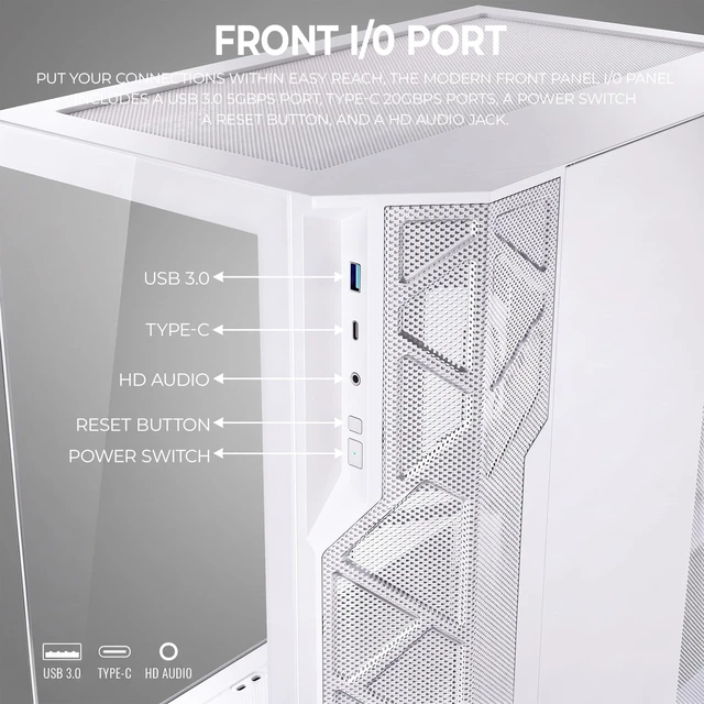 Alt view image 5 of 7 - ESGAMING EdgeFlow ATX Dual-Chamber Gaming PC Case - White