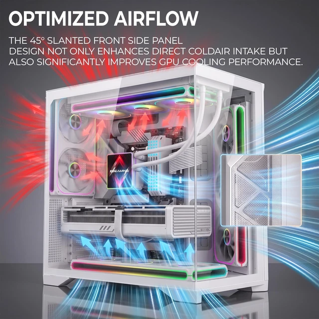 Alt view image 6 of 7 - ESGAMING EdgeFlow ATX Dual-Chamber Gaming PC Case - White