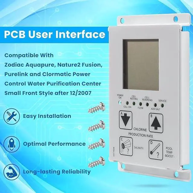 Alt view image 3 of 6 - Replacement for Jandy R0467400 PCB User Interface Board For Zodiac Aquapure Nature2 Fusion Purelink Clormatic Power Control Water Purification Center Small Front Style After 12/2007 with 4 Screws