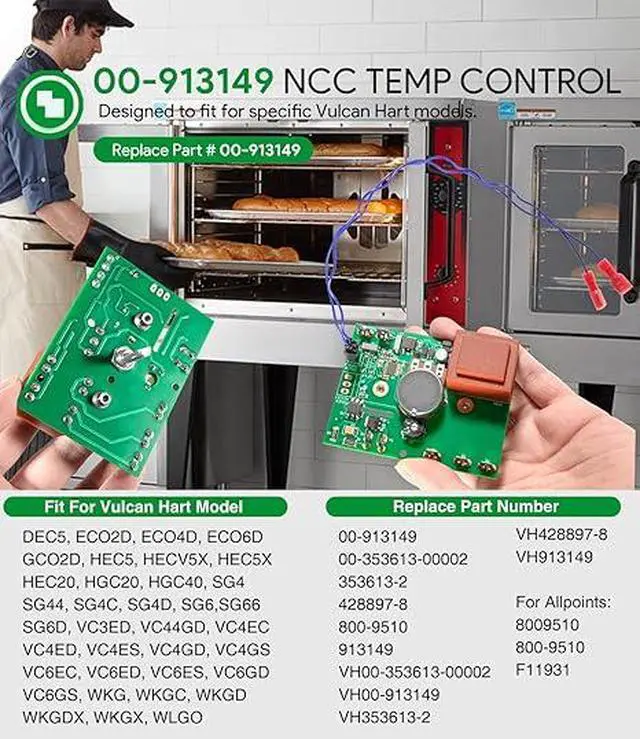 Alt view image 2 of 7 - 00-913149 NCC Temp Control Board Temperature Controller Kit w/Wire Harness,Replacement for Vulcan Hart, Hobart & Allpoints 00-353613-00002, 353613-2, 428897-8 Vulcan Hart Temperature Control Board