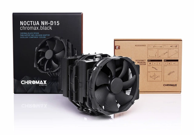Alt view image 4 of 7 - Noctua NH-D15 chromax.Black, Quiet High-Performance Dual Tower CPU Cooler | 168mm Height, Enthusiast-Grade Low-Noise Cooling, 6 Heatpipes, For Intel & AMD, Dual 140mm Fans, Rich Accessory Kit