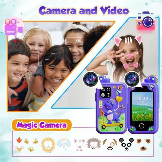Alt view image 2 of 7 - Kids Smart Phone, Touchscreen HD Dual Camera Cell Phone for Kids,2.8" Touchscreen, 20 Games, MP3, Christmas Birthday Gift for Ages 3-10, Toddler Girl Toys