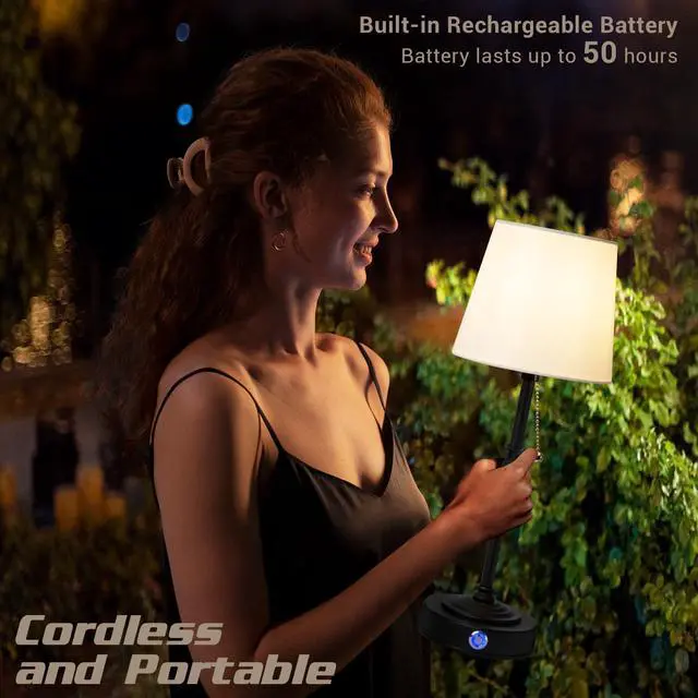 Alt view image 8 of 8 - Generic Brand Rechargeable Cordless Table Lamp Battery Powered Lamp 3 Level Brightness Black