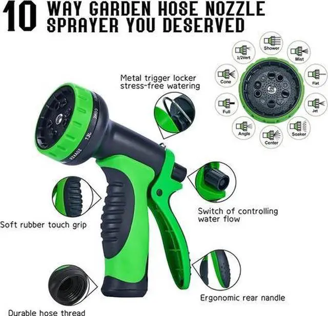 Alt view image 2 of 7 - Generic Brand 50FT 75FT 100FT Heavy Duty Expandable Flexible Garden Water Hose with 10 Functional Nozzles