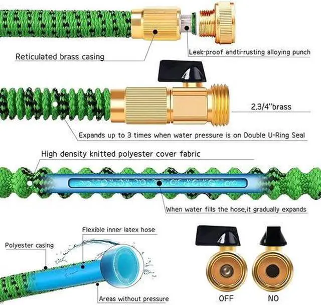 Alt view image 5 of 7 - Generic Brand 50FT 75FT 100FT Heavy Duty Expandable Flexible Garden Water Hose with 10 Functional Nozzles