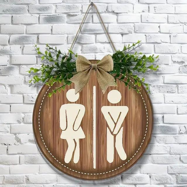 Main image of Worparsen Restroom Signs for Business Funny Bathroom Sign Boy Girl in Use Sign for Bathroom Door for Rustic Farmhouse Decor Women Gender Home, 9 Inch Wooden Color