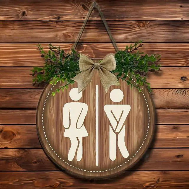 Alt view image 4 of 7 - Worparsen Restroom Signs for Business Funny Bathroom Sign Boy Girl in Use Sign for Bathroom Door for Rustic Farmhouse Decor Women Gender Home, 9 Inch Wooden Color