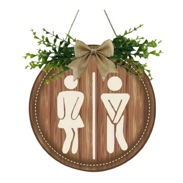 Alt view image 6 of 7 - Worparsen Restroom Signs for Business Funny Bathroom Sign Boy Girl in Use Sign for Bathroom Door for Rustic Farmhouse Decor Women Gender Home, 9 Inch Wooden Color