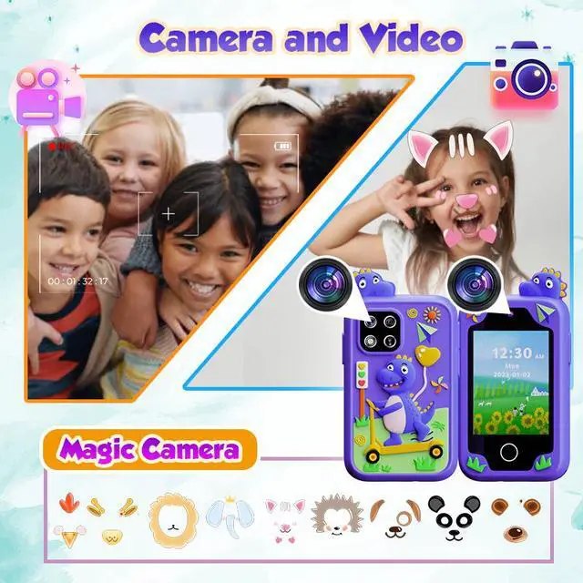 Alt view image 5 of 7 - Kids Smart Phone, Touchscreen HD Dual Camera Cell Phone for Kids,2.8" Touchscreen, 20 Games, MP3, Christmas Birthday Gift for Ages 3-10, Toddler Girl Toys