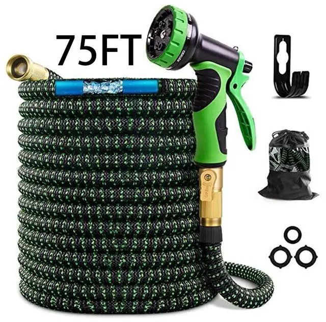 Main image of Generic Brand 75FT Heavy Duty Expandable Flexible Garden Water Hose Green with High Pressure Anti-Leaking Hose Gun, Non-Kink Design, 10-Function Spray Nozzle, Outdoor Use, 1 Pack